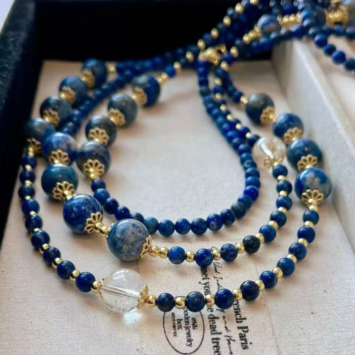 Vintage Oriental Lapis Lazuli Clear Quartz Clavicle Necklace Vintage Oriental Lapis Lazuli Clear Quartz Clavicle Necklace
