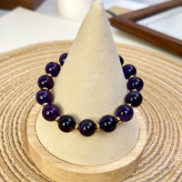 Natural Uruguayan Amethyst Bracelet, 10mm Beaded Strand, Minimal Everyday Crystal Jewelry for Women