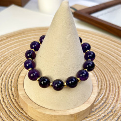 Natural Uruguayan Amethyst Bracelet, 10mm Beaded Strand, Minimal Everyday Crystal Jewelry for Women