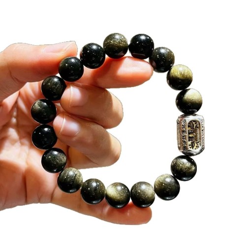 Natural Golden Obsidian Prayer Wheel Women 10mm Bracelet Natural Golden Obsidian Prayer Wheel Women 10mm Bracelet