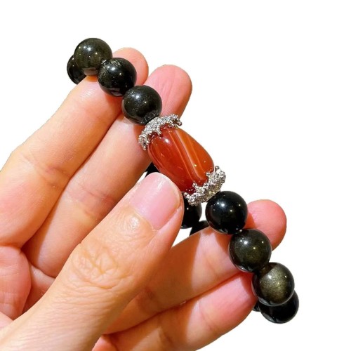 Designer Carnelian Red Agate Golden Obsidian 10mm Bracelet