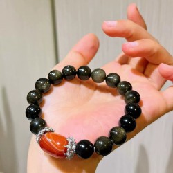 Designer Carnelian Red Agate Golden Obsidian 10mm Bracelet Designer Carnelian Red Agate Golden Obsidian 10mm Bracelet
