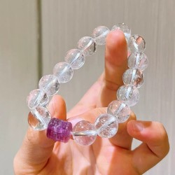 Designer Natural Clear Quartz Fluorite Greek Key 10mm Bracelet Designer Natural Clear Quartz Fluorite Greek Key 10mm Bracelet