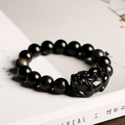 Rainbow Eye Obsidian Pixiu Bracelet 16mm Mens Natural Stone Beads Rainbow Eye Obsidian Pixiu Bracelet 16mm Mens Natural Stone Beads