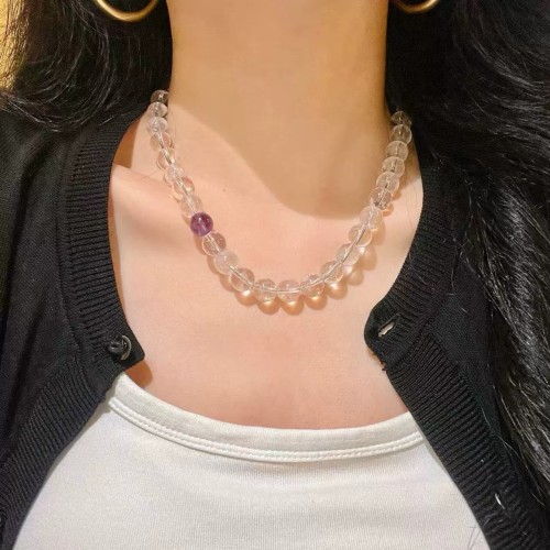 Designer Natural Amethyst Clear Quartz Necklace Designer Natural Amethyst Clear Quartz Necklace