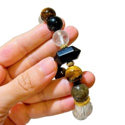 Designer Natural Clear Quartz Black Obsidian Tiger's Eye 12mm Bracelet Designer Natural Clear Quartz Black Obsidian Tiger's Eye 12mm Bracelet