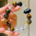 Designer Natural Clear Quartz Black Obsidian Tiger's Eye 12mm Bracelet Designer Natural Clear Quartz Black Obsidian Tiger's Eye 12mm Bracelet