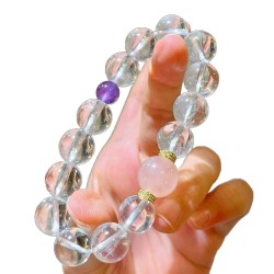 Designer Natural Rose Quartz Amethyst Clear Quartz 12mm Bracelet