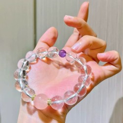 Designer Natural Rose Quartz Amethyst Clear Quartz 12mm Bracelet