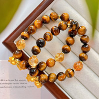 Natural Tiger Eye Citrine Beaded Bracelet Warm Brown