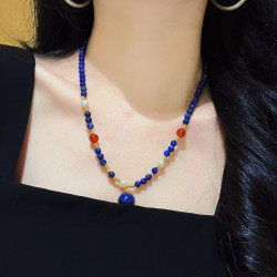 Vintage Premium Lapis Lazuli Red Chalcedony Chalcedony Pearl Jade Necklace Vintage Premium Lapis Lazuli Red Chalcedony Chalcedony Pearl Jade Necklace
