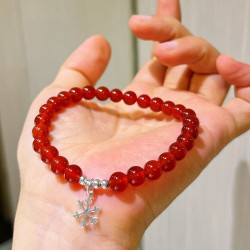 925 Sterling Silver Pigeon Blood Carnelian Beaded Bracelet