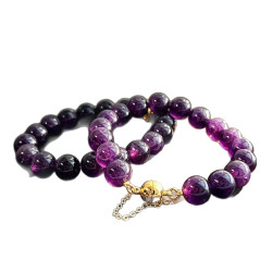 Natural Amethyst Bubble Beaded Bracelet, 10mm Grape Purple Gemstone Bracelet for Women