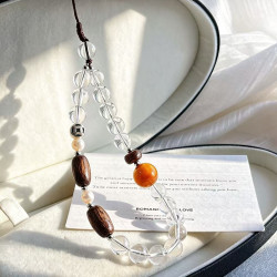 Natural Clear Quartz Rosewood Beaded Phone Lanyard Strap Natural Clear Quartz Rosewood Beaded Phone Lanyard Strap