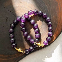 Natural Amethyst Bubble Beaded Bracelet, 10mm Grape Purple Gemstone Bracelet for Women