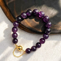 Natural Amethyst Bubble Beaded Bracelet, 10mm Grape Purple Gemstone Bracelet for Women