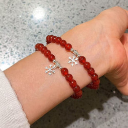 925 Sterling Silver Pigeon Blood Carnelian Beaded Bracelet