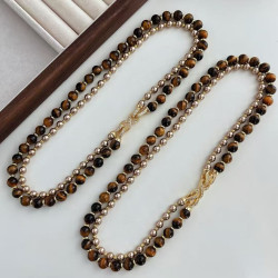 Vintage Maillard Tiger's Eye Pearl Necklace Convertible Detachable