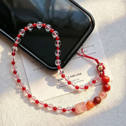 Natural Clear Quartz Carnelian Beaded Phone Lanyard Strap