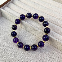 Natural Uruguayan Amethyst Bracelet, 10mm Beaded Strand, Minimal Everyday Crystal Jewelry for Women