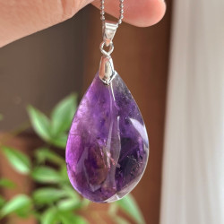 Large Natural Amethyst Drop Pendant Necklace, Vintage Style Statement Jewelry Large Natural Amethyst Drop Pendant Necklace, Vintage Style Statement Jewelry