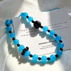 Natural Blue Chalcedony Black Onyx Beaded Phone Lanyard Strap Natural Blue Chalcedony Black Onyx Beaded Phone Lanyard Strap