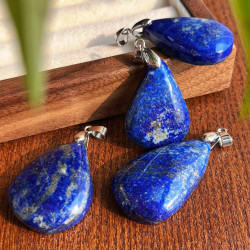 Large Natural Lapis Lazuli Teardrop Pendant Necklace, Vintage Style Statement Jewelry