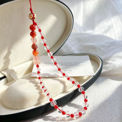 Natural Clear Quartz Carnelian Beaded Phone Lanyard Strap