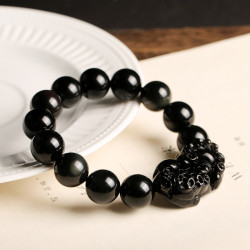 Rainbow Eye Obsidian Pixiu Bracelet 16mm Mens Natural Stone Beads Rainbow Eye Obsidian Pixiu Bracelet 16mm Mens Natural Stone Beads