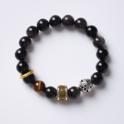 Silver Obsidian Six-Character Mantra Bracelet 10mm Black Myth Inspired Design Silver Obsidian Six-Character Mantra Bracelet 10mm Black Myth Inspired Design