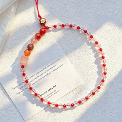 Natural Clear Quartz Carnelian Beaded Phone Lanyard Strap