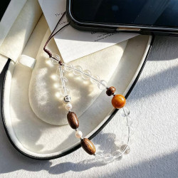 Natural Clear Quartz Rosewood Beaded Phone Lanyard Strap Natural Clear Quartz Rosewood Beaded Phone Lanyard Strap
