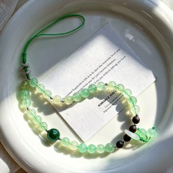 Natural Green Strawberry Quartz Beaded Phone Lanyard Strap