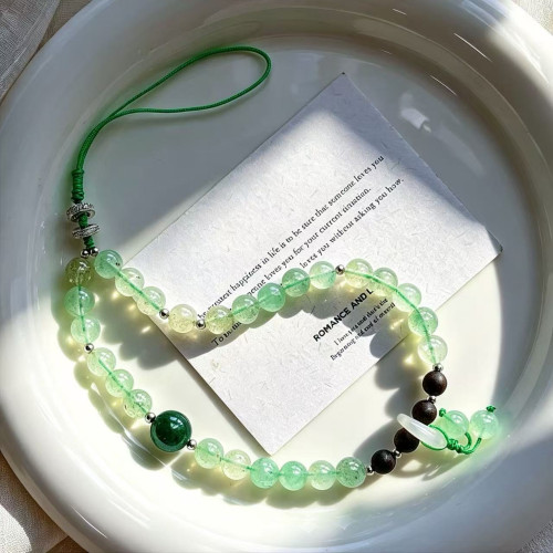 Natural Green Strawberry Quartz Beaded Phone Lanyard Strap Natural Green Strawberry Quartz Beaded Phone Lanyard Strap