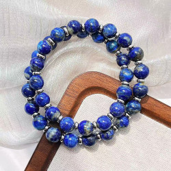 8mm Natural Lapis Lazuli Double-Layer Bracelet, Hand-Strung Vintage Gemstone Strand for Women
