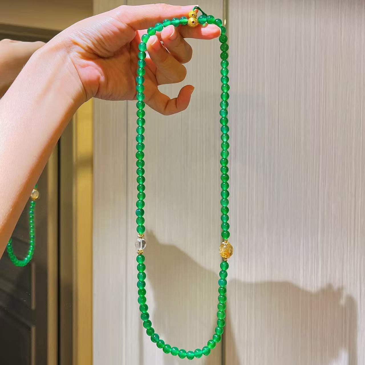 Vintage Natural Citrine Jade Multi-Wrap Necklace