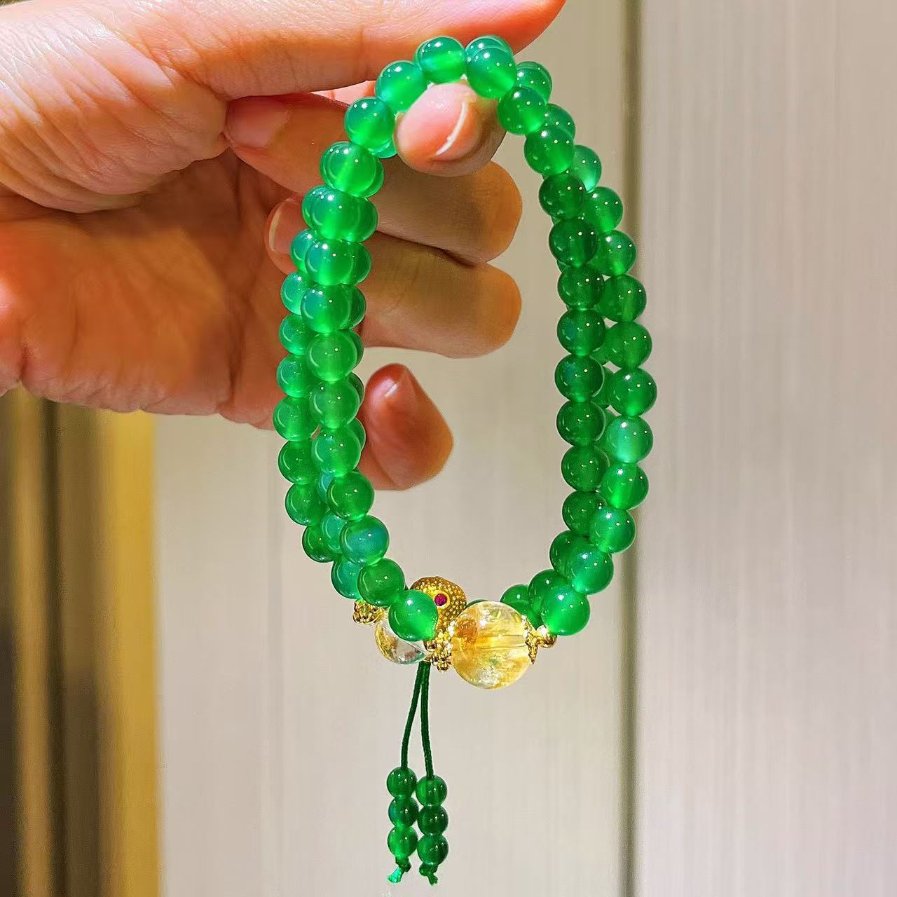 Vintage Natural Citrine Jade Multi-Wrap Necklace