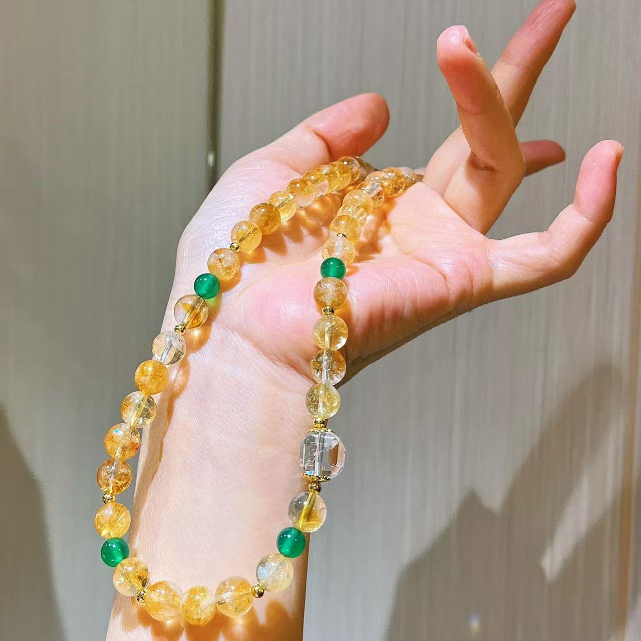 Vintage Designer High Quality Natural Clear Quartz Citrine Jade Necklace