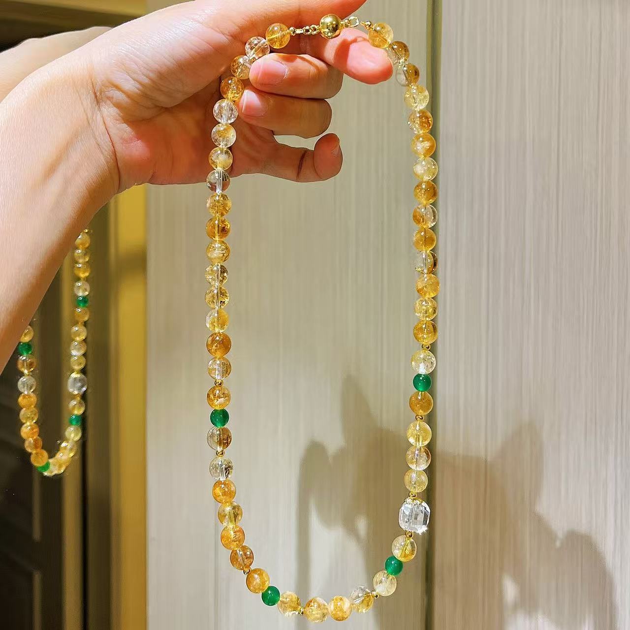 Vintage Designer High Quality Natural Clear Quartz Citrine Jade Necklace