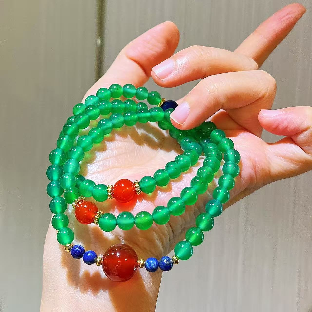 Natural Lapis Lazuli Carnelian Red Agate Multi-Wrap Bracelet