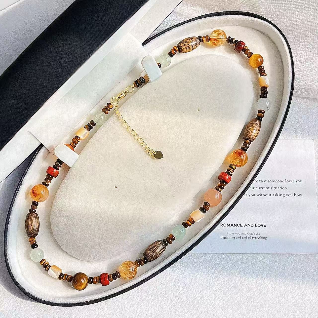 Vintage Designer Artistic High Quality Natural Citrine Tiger's Eye Clavicle Necklace