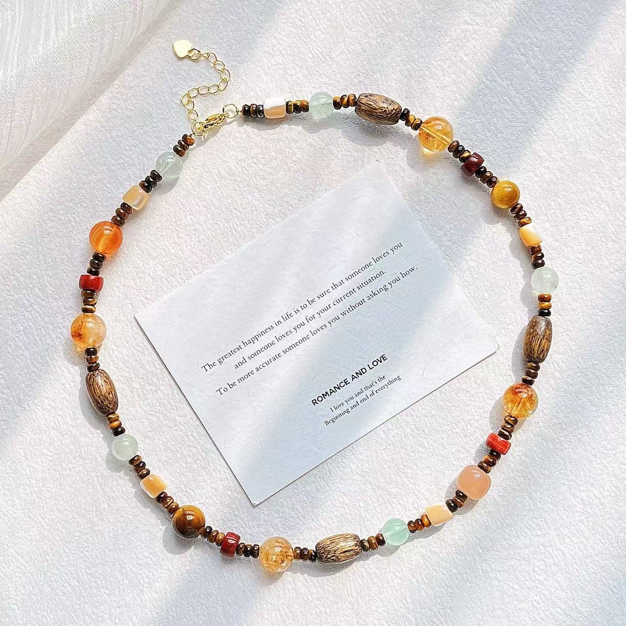 Vintage Designer Artistic High Quality Natural Citrine Tiger's Eye Clavicle Necklace