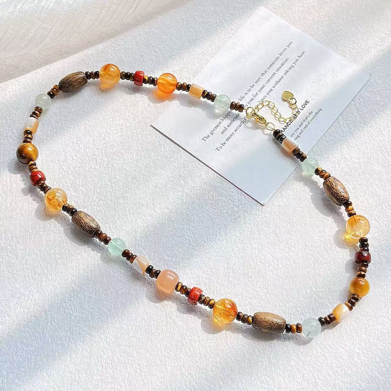 Vintage Designer Artistic High Quality Natural Citrine Tiger's Eye Clavicle Necklace