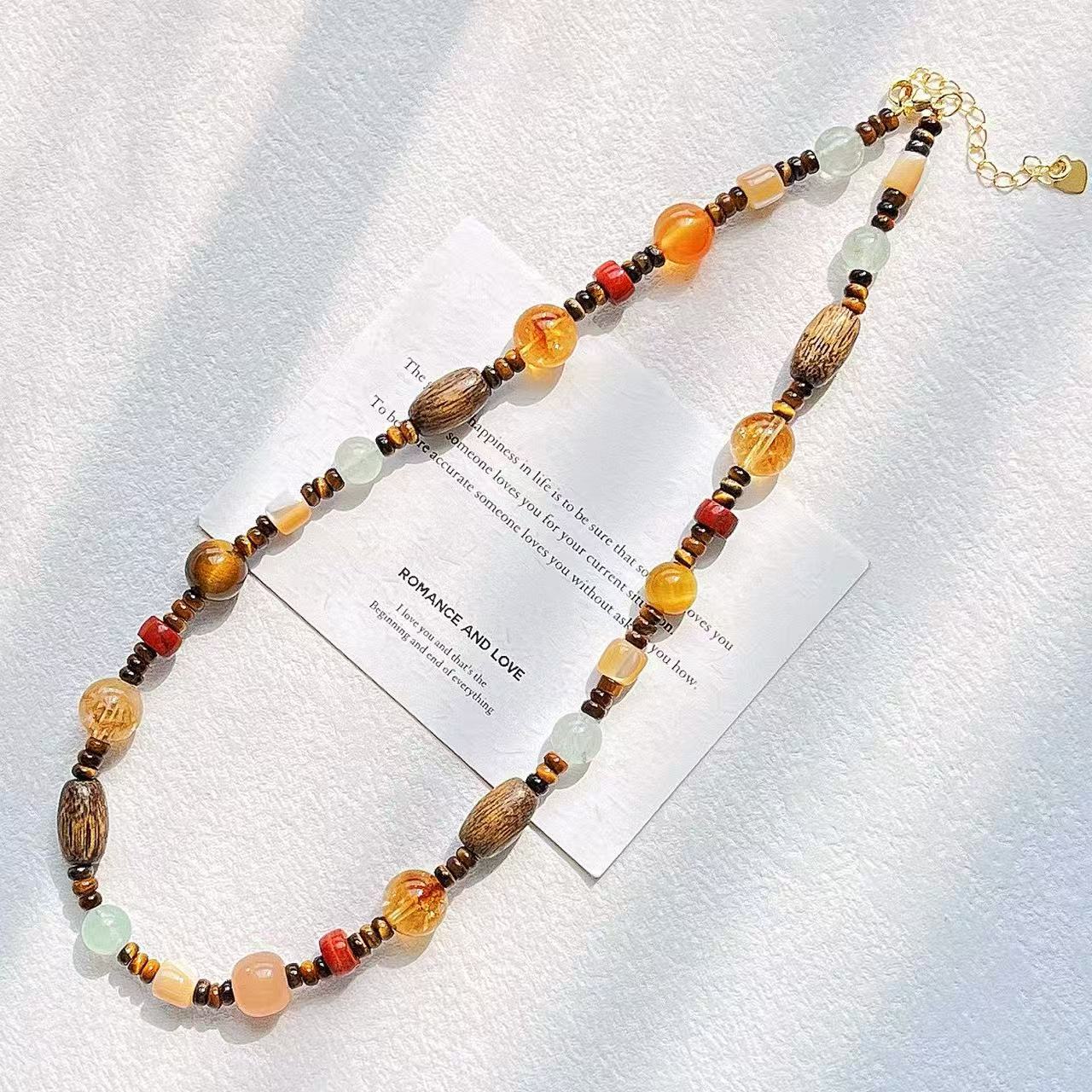 Vintage Designer Artistic High Quality Natural Citrine Tiger's Eye Clavicle Necklace