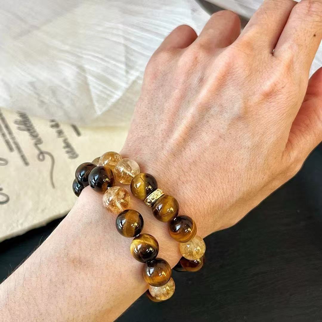 Premium Oriental Everyday Natural Citrine Tiger's Eye 10mm Bracelet