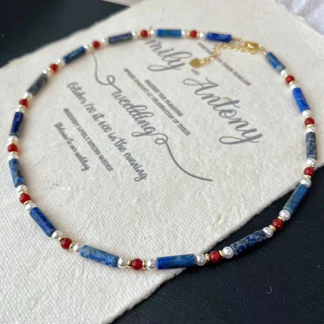 Vintage Premium Dainty Lapis Lazuli Beaded Necklace