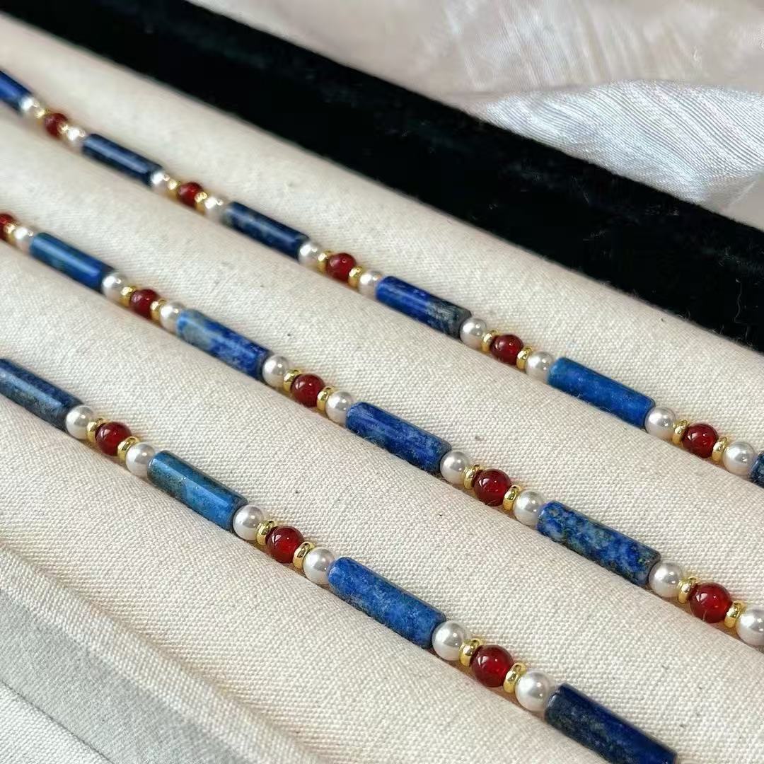 Vintage Premium Dainty Lapis Lazuli Beaded Necklace
