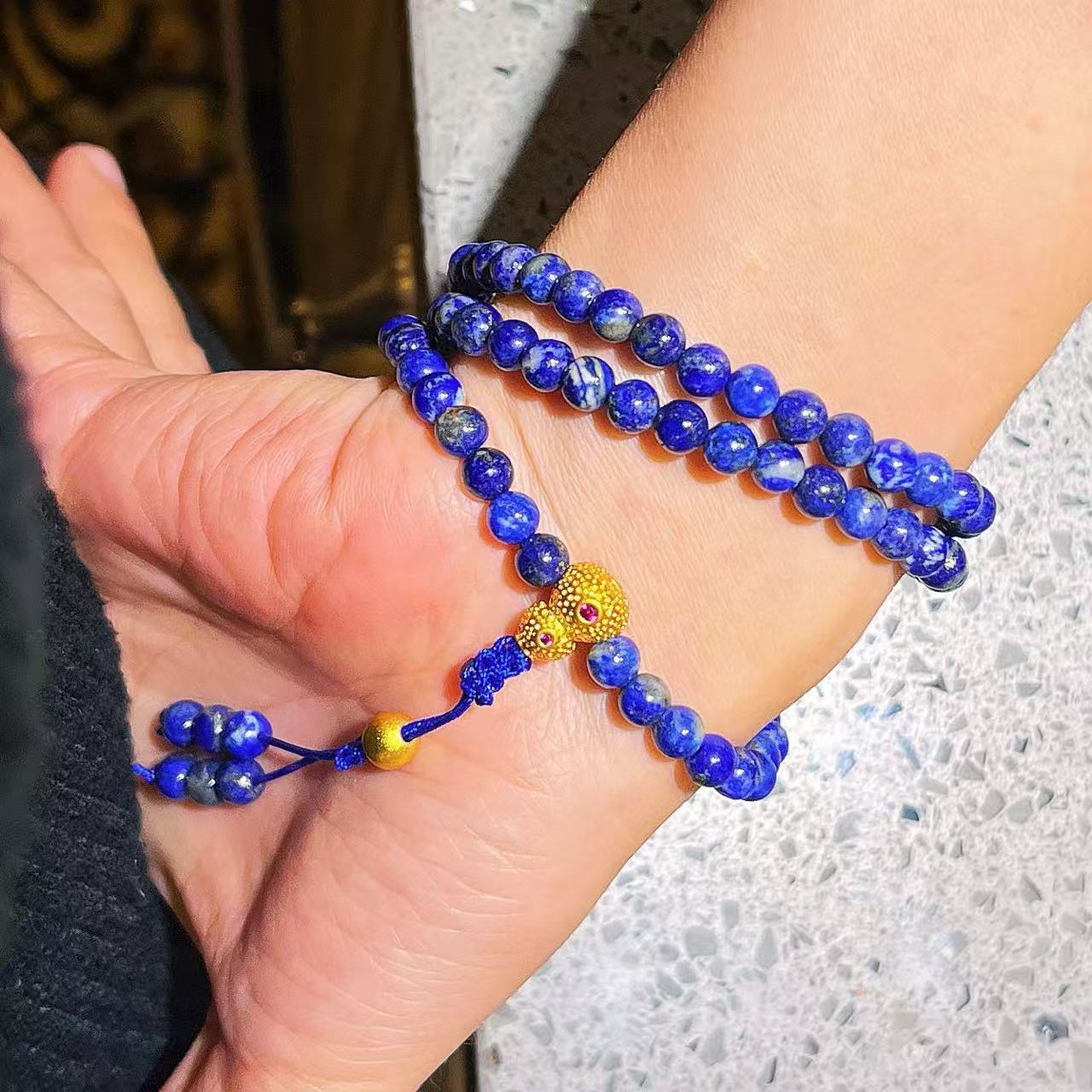 Vintage Designer Natural Lapis Lazuli Multi-Wrap Bracelet