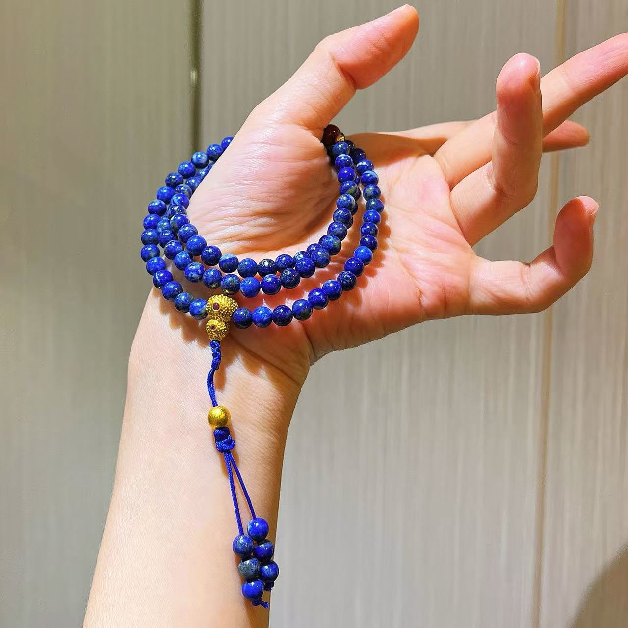 Vintage Designer Natural Lapis Lazuli Multi-Wrap Bracelet