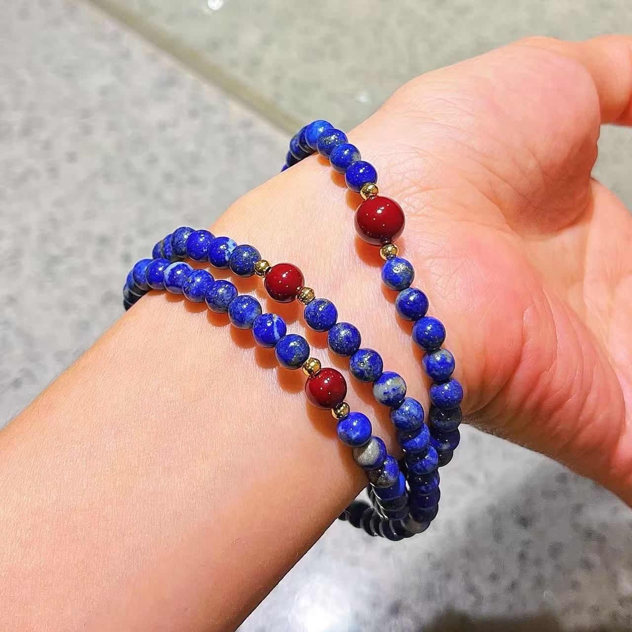 Vintage Designer Natural Lapis Lazuli Multi-Wrap Bracelet